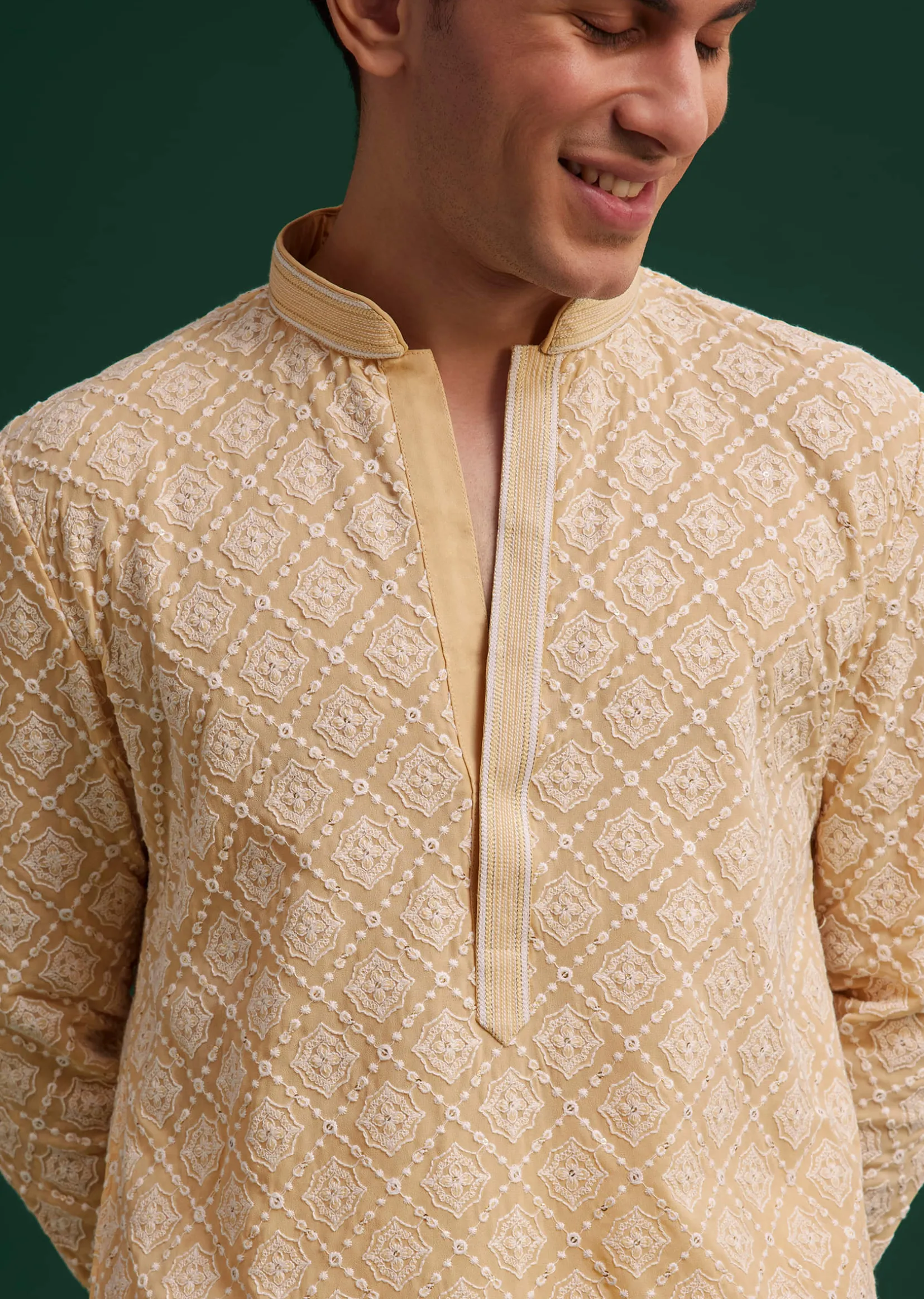 Yellow Georgette Embroidered Kurta Set