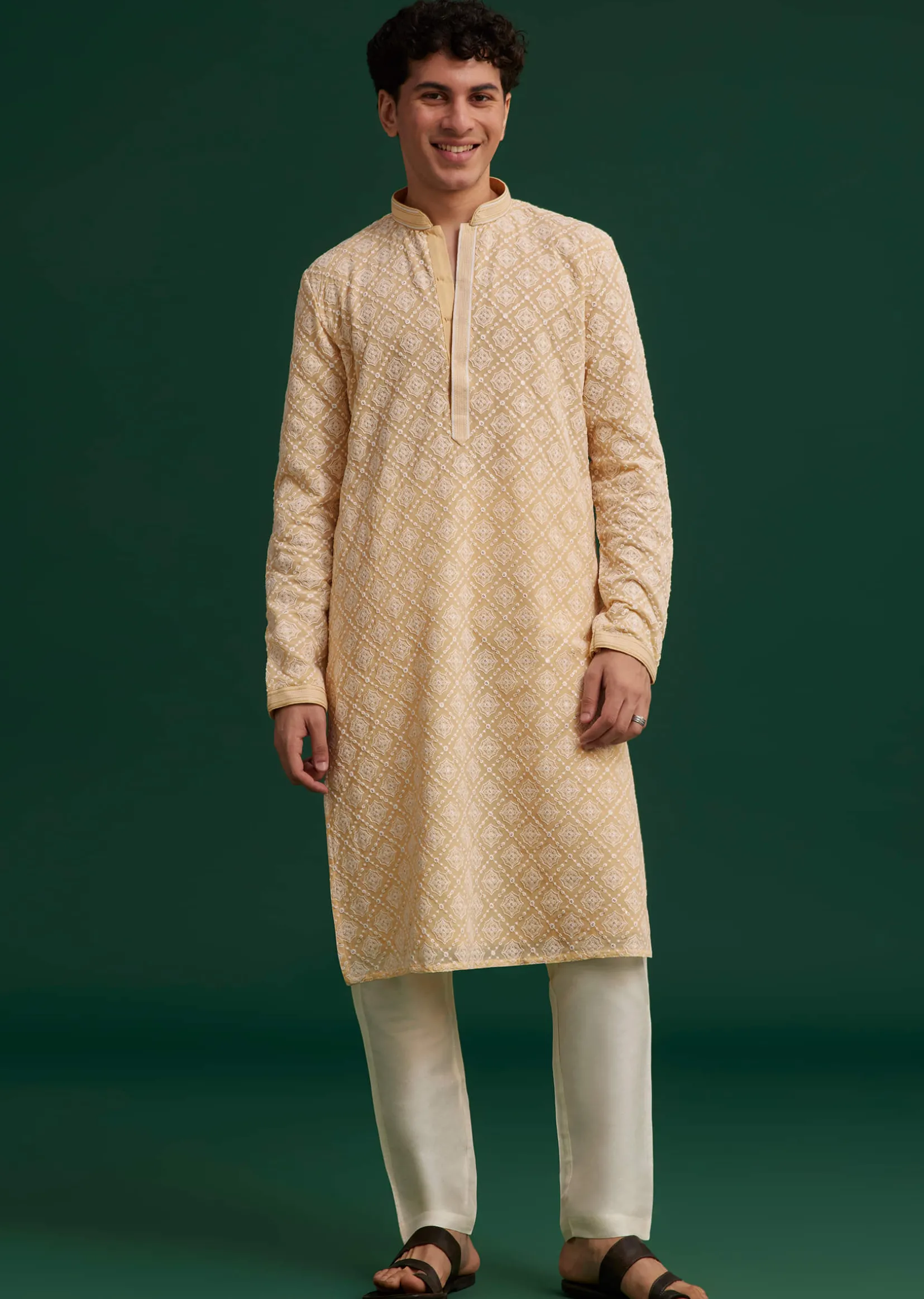Yellow Georgette Embroidered Kurta Set