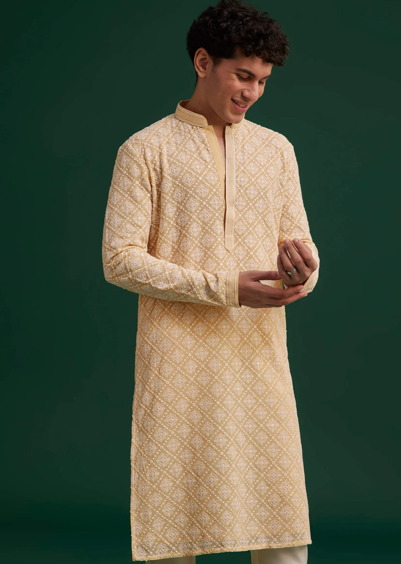 Yellow Georgette Embroidered Kurta Set