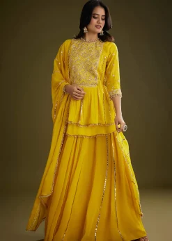 Yellow Georgette Gotta Lace Kurta Set With Cut Dana and Sequins Embellishments