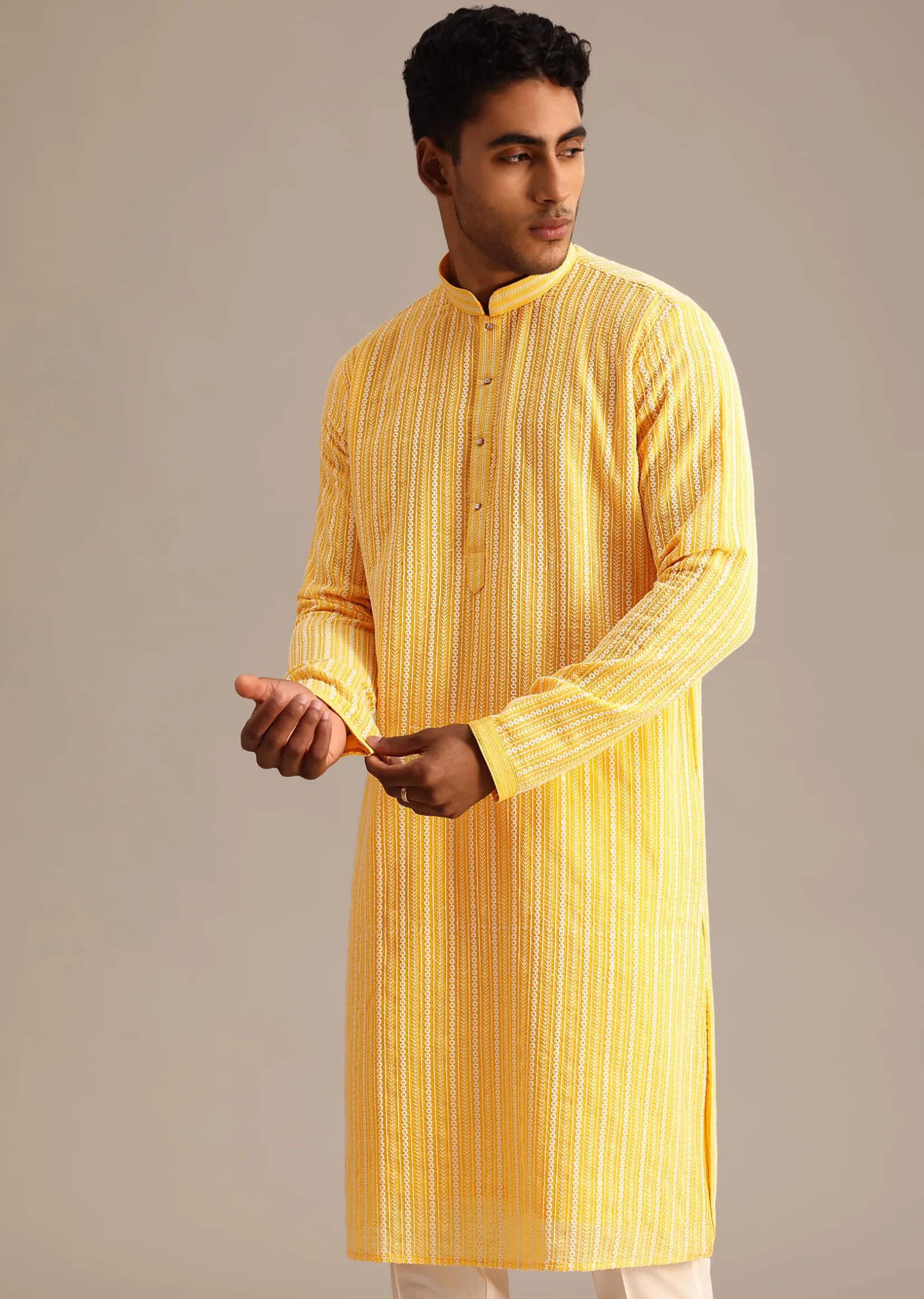 Yellow Georgette Kurta Set With Resham Work