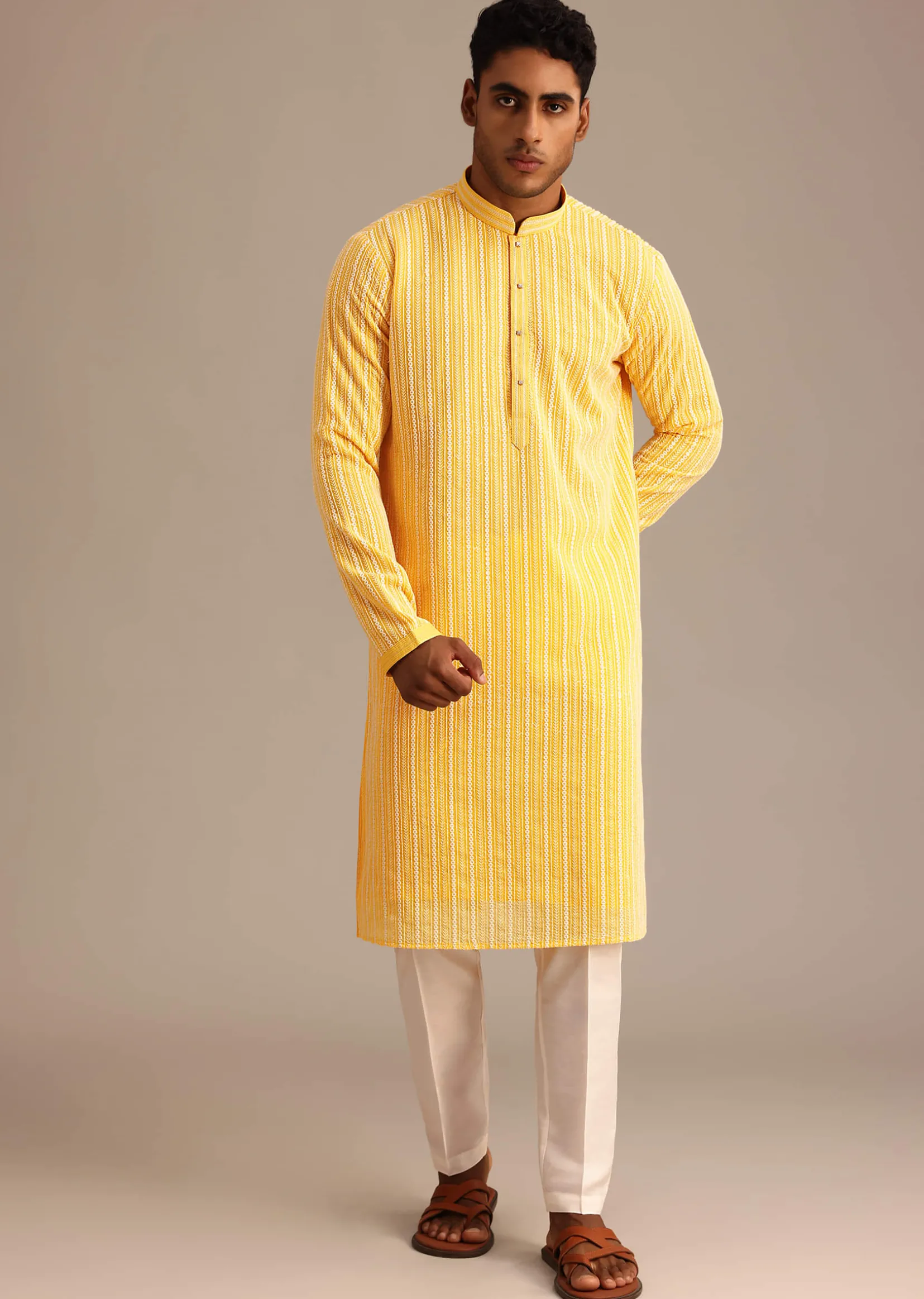 Yellow Georgette Kurta Set With Resham Work