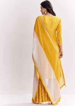 Yellow Gotta Work Kurta Sharara Suit In Russian Silk