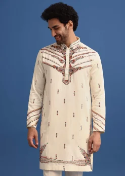 Yellow Hand Worked Kurta Set With Printed Dupatta