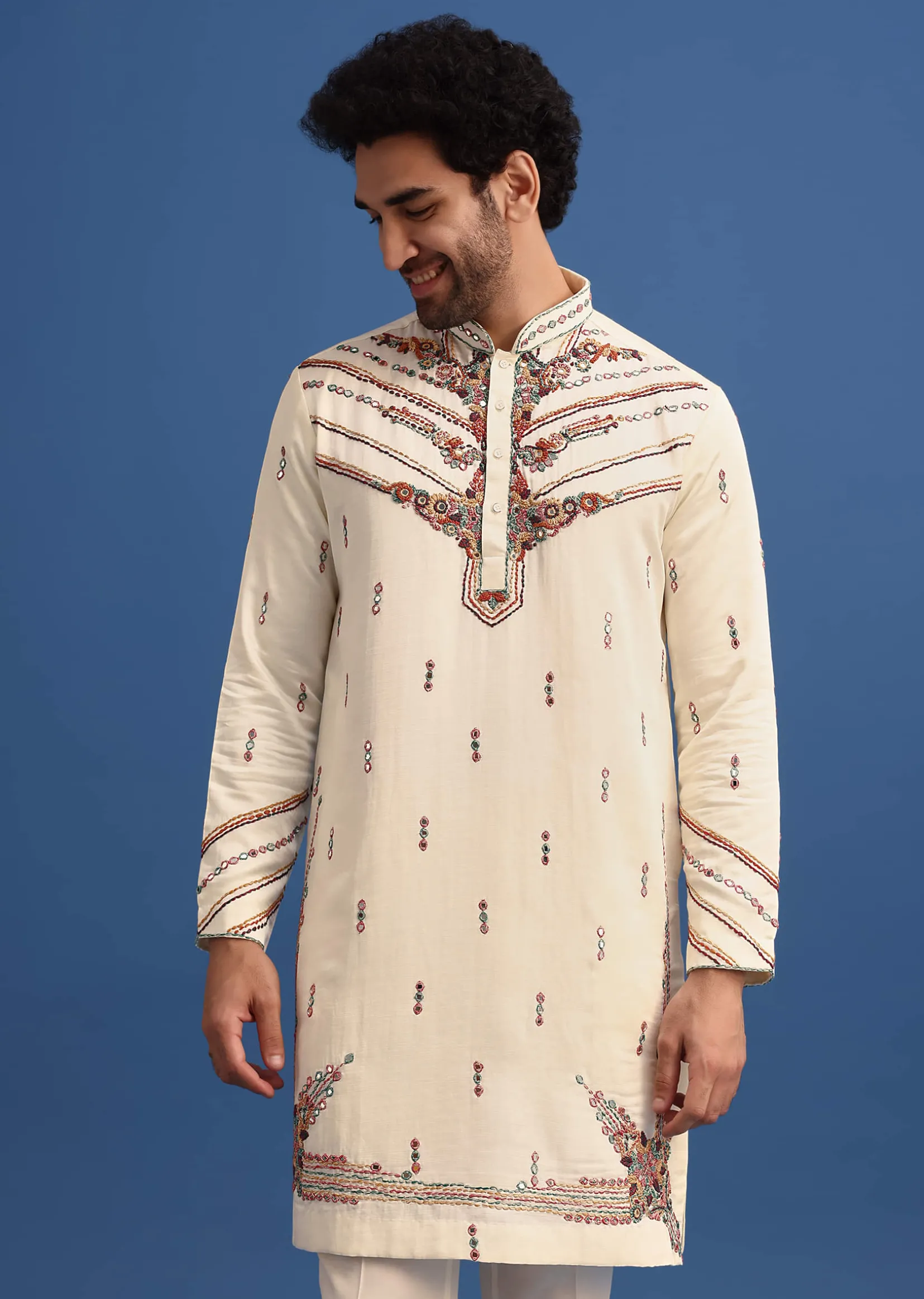 Yellow Hand Worked Kurta Set With Printed Dupatta