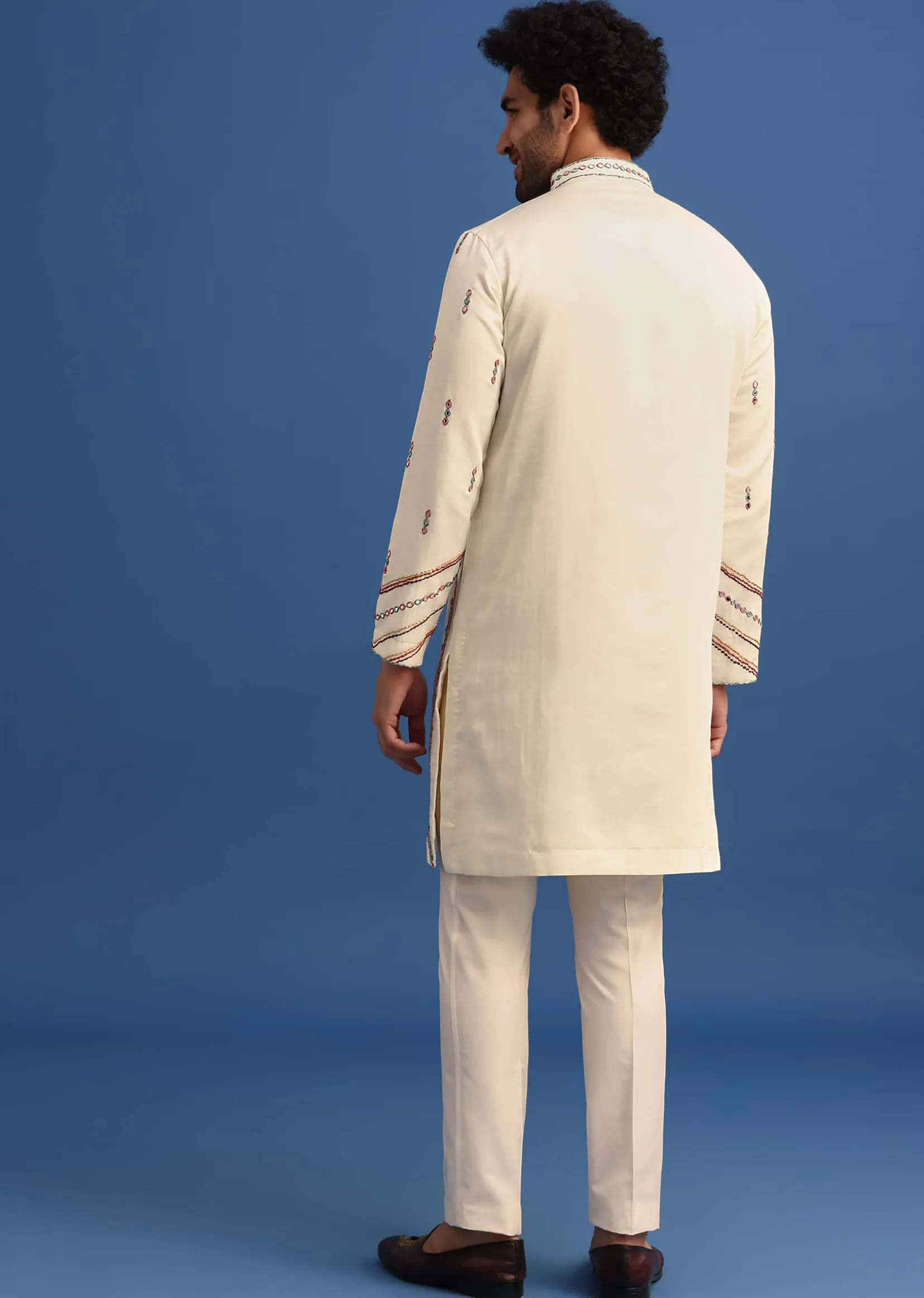 Yellow Hand Worked Kurta Set With Printed Dupatta