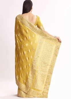 Yellow Jacquard Silk Saree With Woven Brocade Zari Work