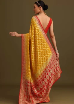 Yellow Khaddi Georgette Bandhani Weave Cutdana Saree