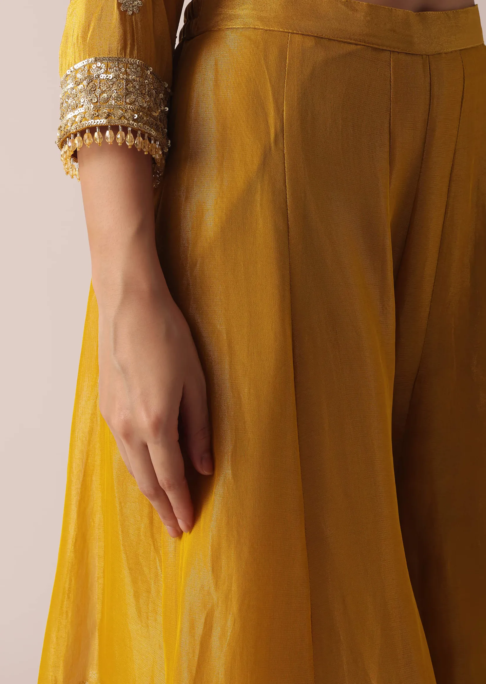 Yellow Kurta Palazzo Set With Brocade Print