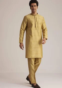 Yellow Kurta Pant Set With Embroidered Nehru Jacket