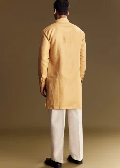 Yellow Linen Kurta Set With Embroidered Thread