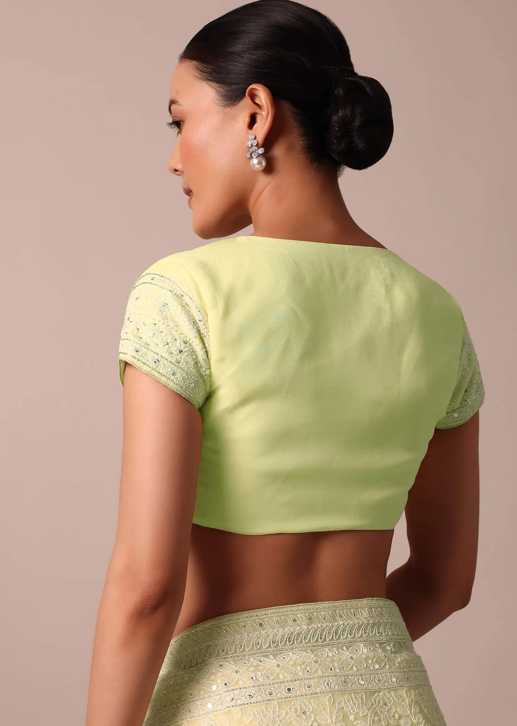 Yellow Lucknowi Chikankari Sequin Saree With Unstitched Blouse Piece