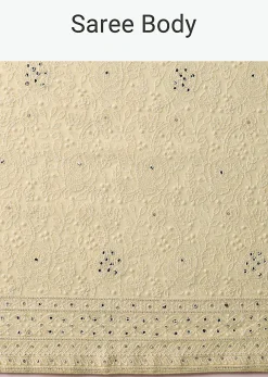 Yellow Lucknowi Chikankari Sequin Saree With Unstitched Blouse Piece