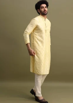 Yellow Men Kurta Set With Threadwork