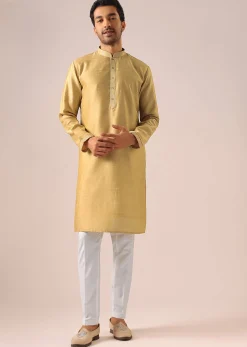 Yellow Mirror Work Long Jacket And Kurta Set
