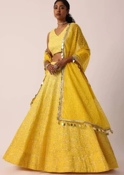 Yellow Net Lehenga Set With Lucknowi Work