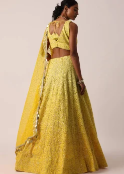 Yellow Net Lehenga Set With Lucknowi Work