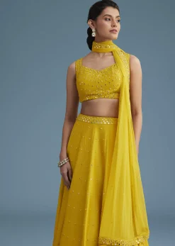 Yellow Nysa Silk Lehenga Set With Mirror Work