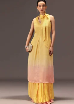 Yellow Ombre Halter Neck Kurta And Palazzo Set