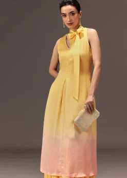 Yellow Ombre Halter Neck Kurta And Palazzo Set
