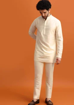 Yellow Ombre Indowestern Set With Foil Applique For Men