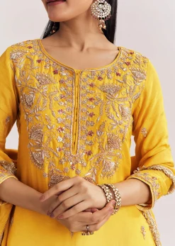 Yellow Ombre Kurta Palazzo Suit With Zardosi And Sequins Work