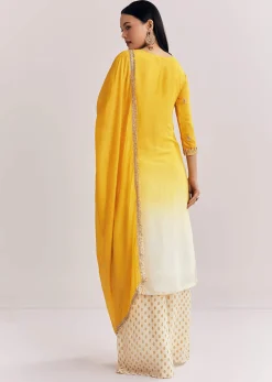 Yellow Ombre Kurta Palazzo Suit With Zardosi And Sequins Work