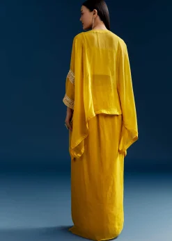 Yellow Organza Crop Top With Asymmetric Design