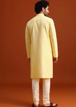 Yellow Poly Silk Quilted Kurta Set