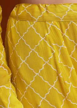 Yellow Printed Chinon Sharara Set With Cut Dana And Sequins