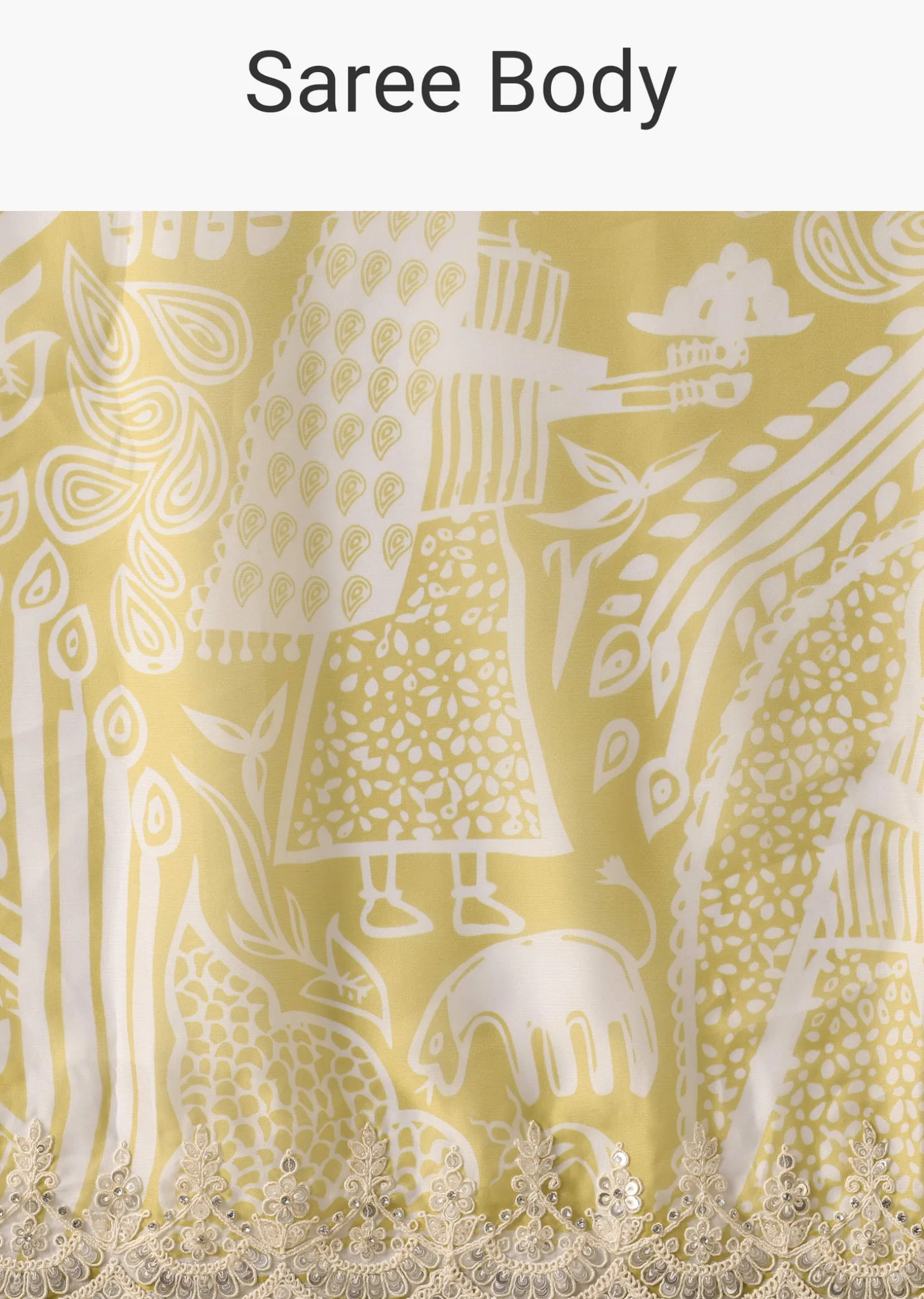 Yellow Printed Satin Saree With Embroidered Detail And Unstitched Blouse Piece