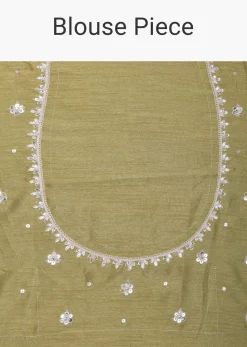 Yellow Printed Satin Saree With Embroidered Detail And Unstitched Blouse Piece