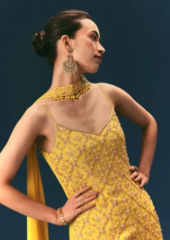 Yellow Sequin Hand Work Sharara Suit With Embroidered Choker Dupatta