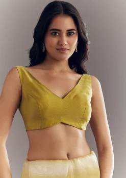 Yellow Shaded Glass Tissue Saree With Cutdana Embroidery And Scallop Border