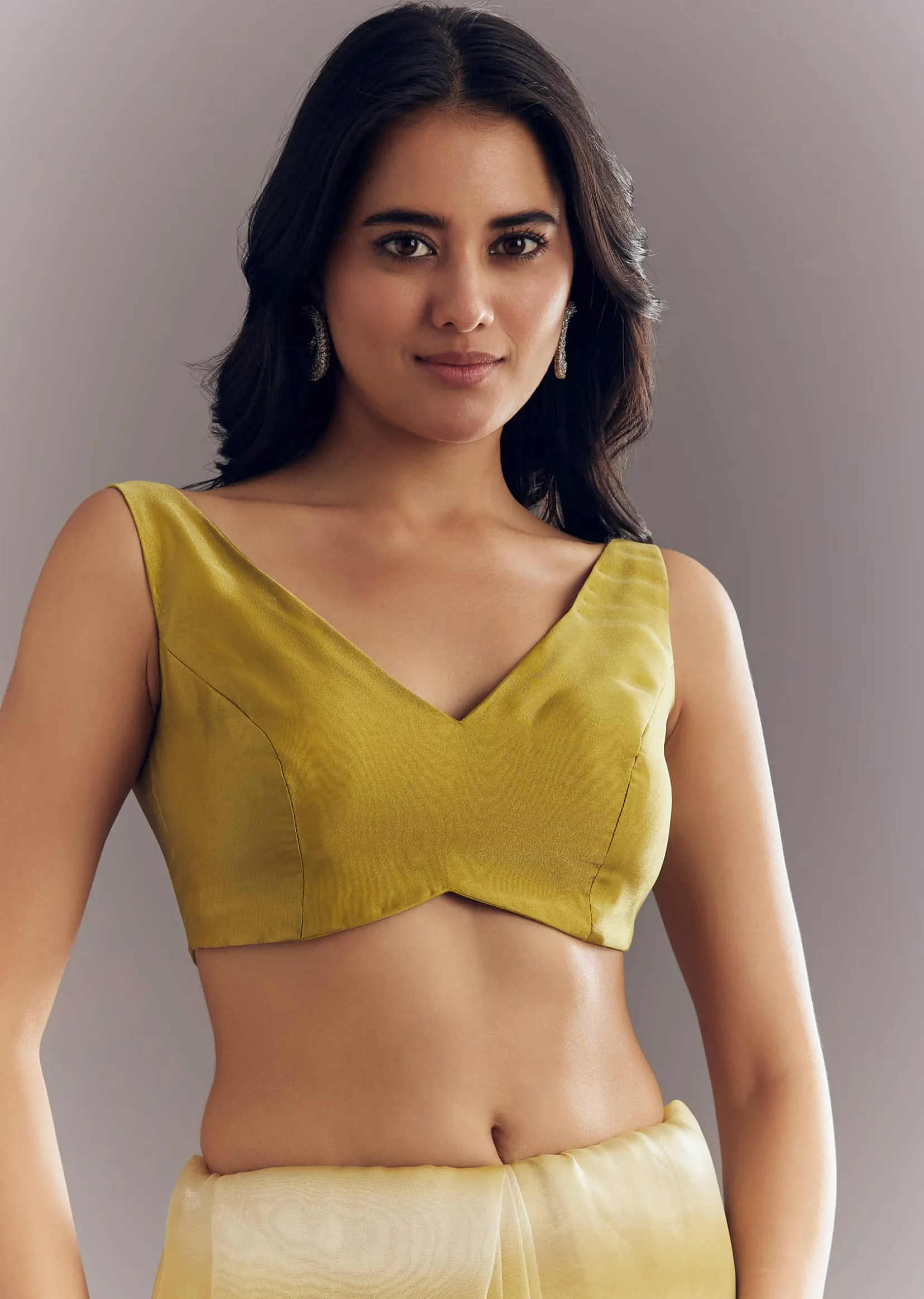 Yellow Shaded Glass Tissue Saree With Cutdana Embroidery And Scallop Border