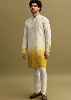 Yellow Shaded Gold Foil Applique Motifs Work Kurta