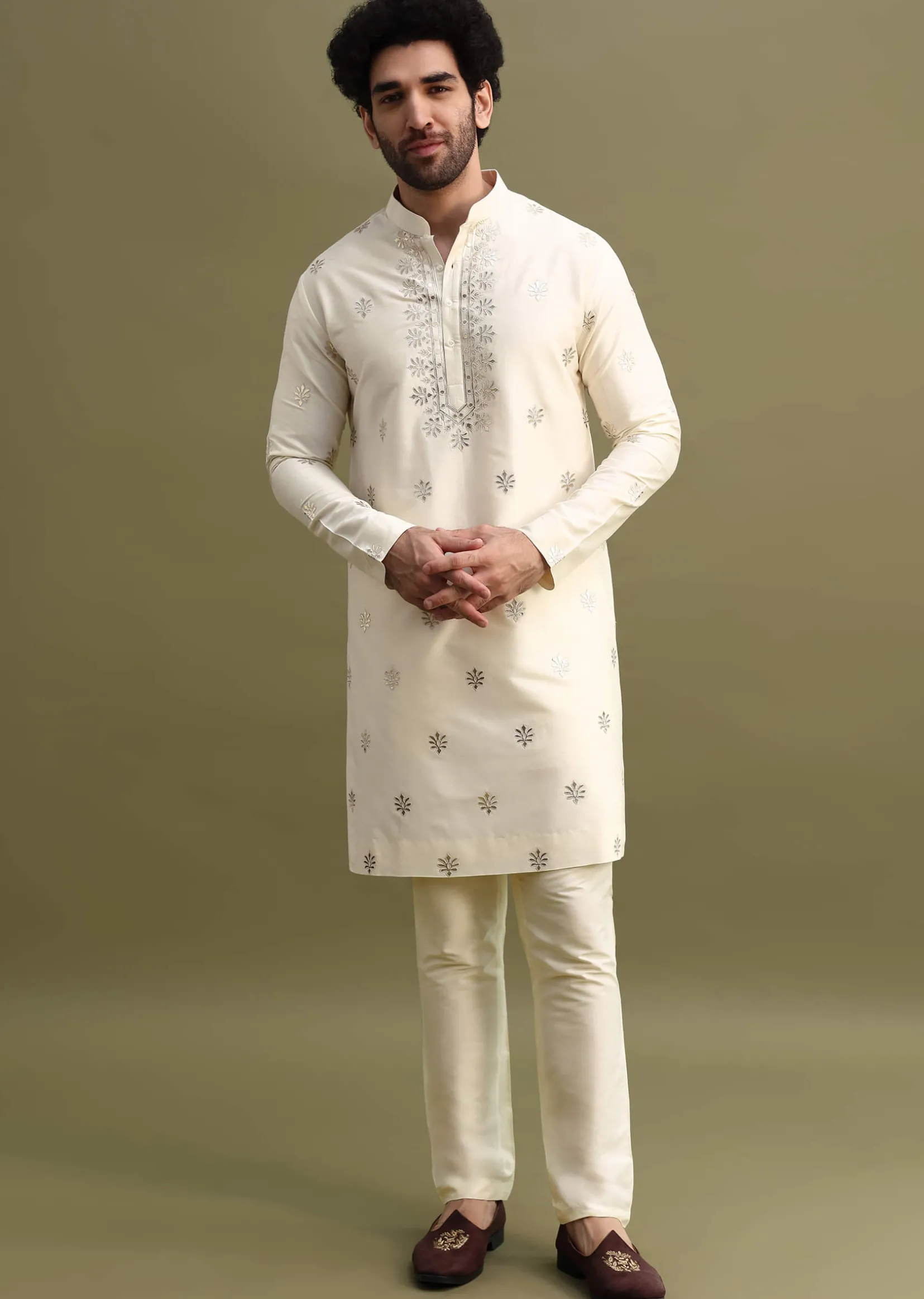 Yellow Shaded Gold Foil Apllique Work On Kurta Jacket Set