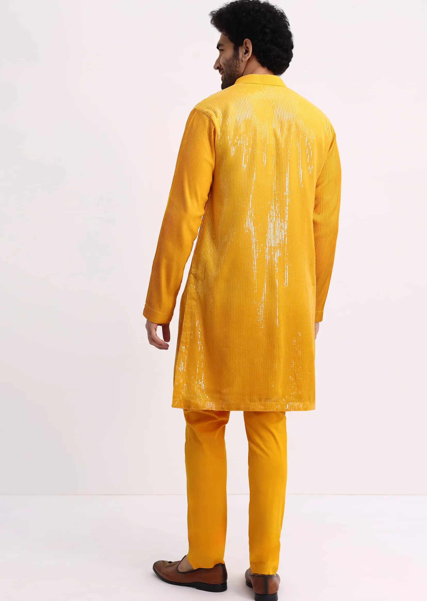 Yellow Shaded Sequin Zipper Kurta With Yellow Pants