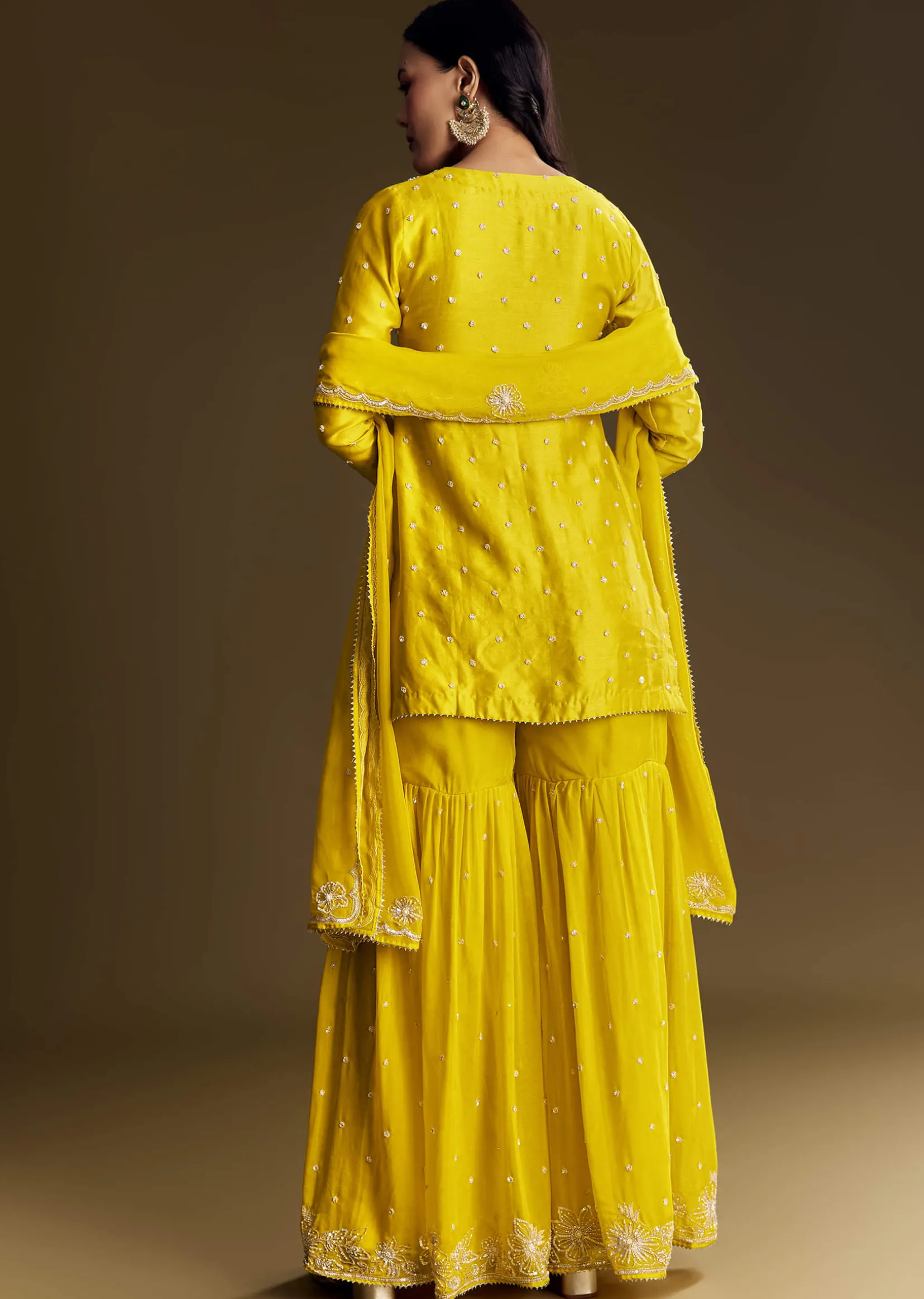 Yellow Sharara Suit With Cut Dana Sequins