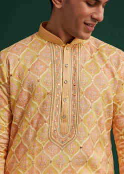 Yellow Silk Embroidered Kurta