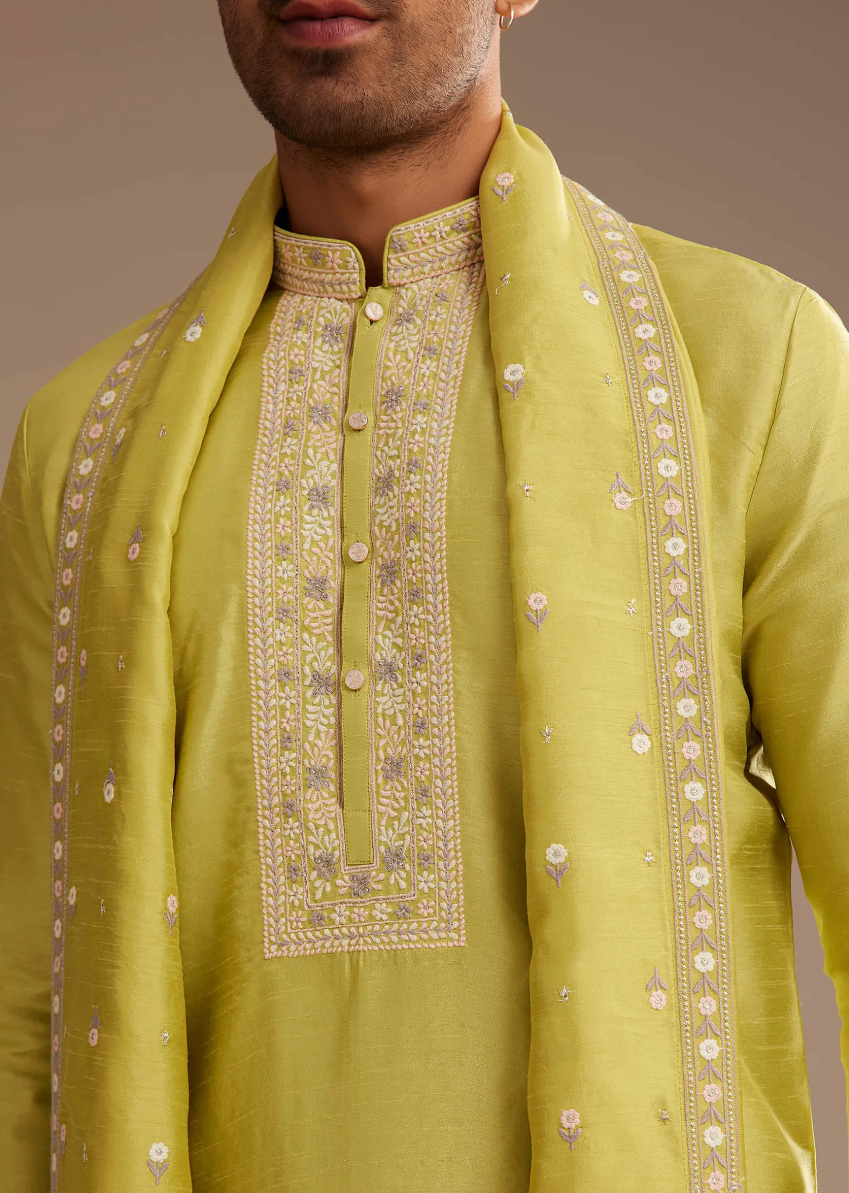 Yellow Silk Embroidered Kurta Set With Dupatta