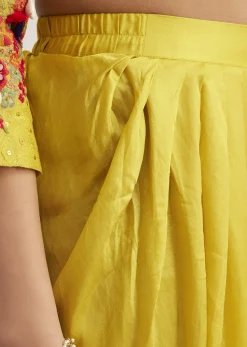Yellow Silk Kurta Dhoti Set With Resham Embroidery And Tassel Details