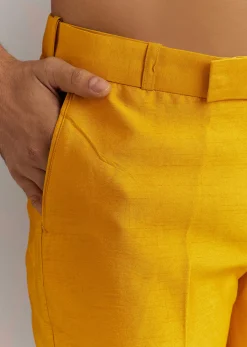Yellow Silk Kurta Jacket Set With Multicolor Hand Work