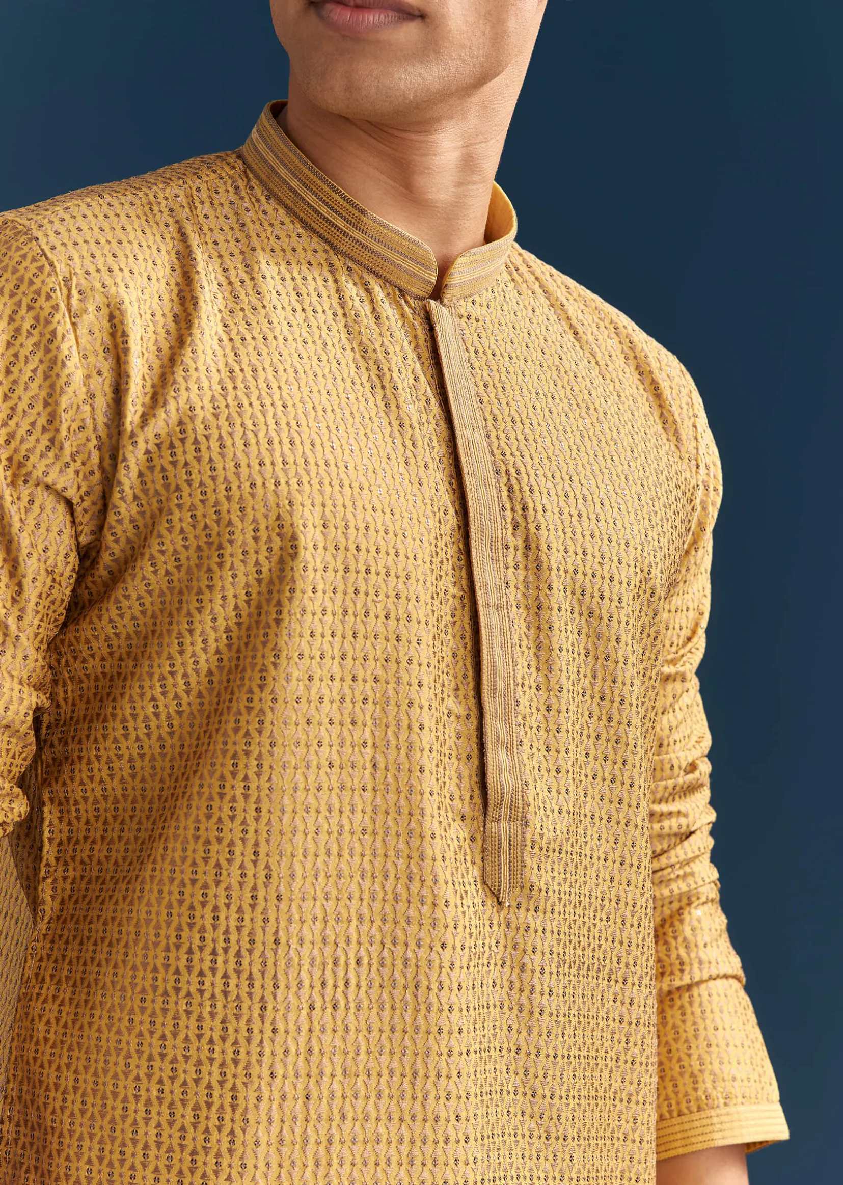 Yellow Silk Kurta Set For Men
