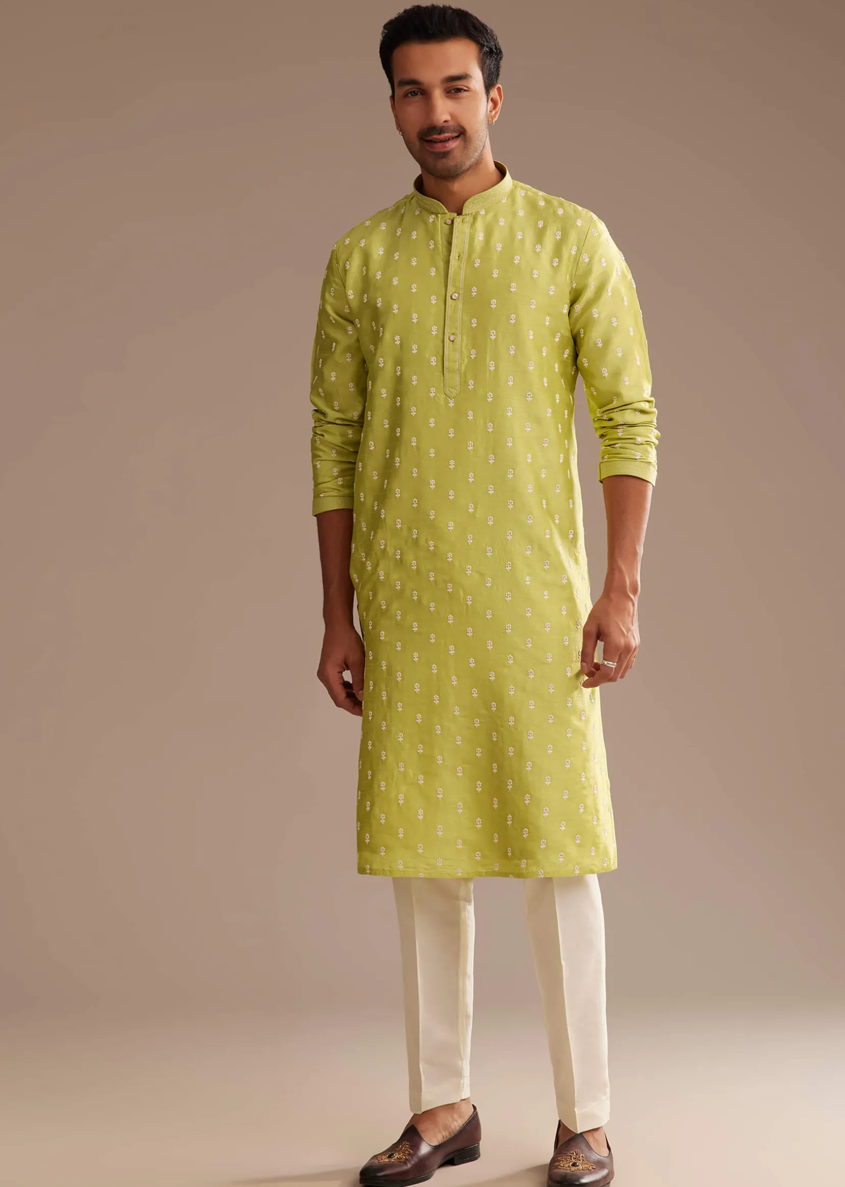 Yellow Silk Kurta Set With Embroidery