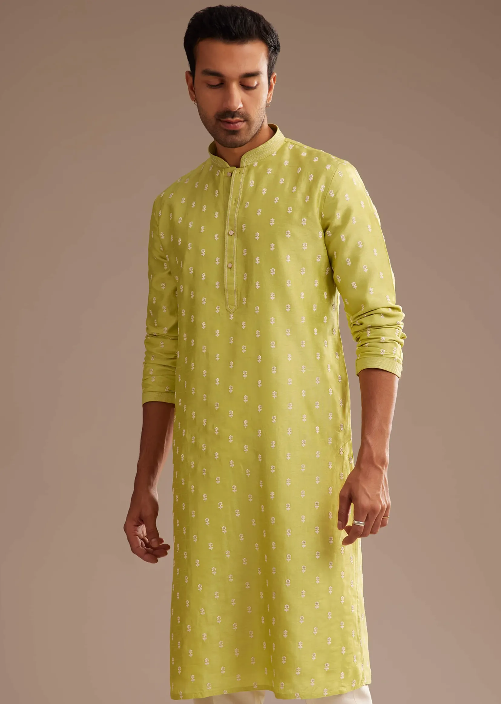 Yellow Silk Kurta Set With Embroidery