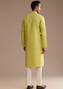 Yellow Silk Kurta Set With Embroidery