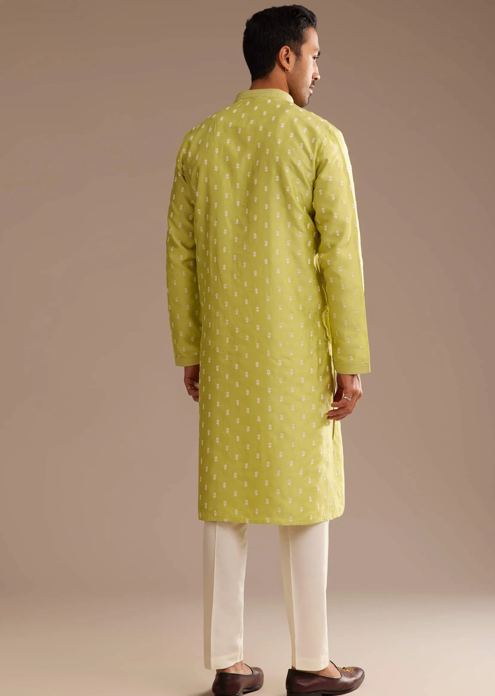 Yellow Silk Kurta Set With Embroidery