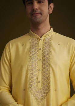 Yellow Silk Kurta Set With Resham Embroidery