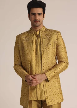 Yellow Silk Zardosi Indowestern Set
